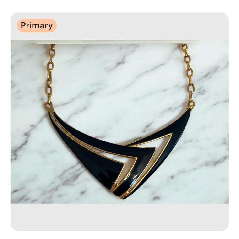 MONET Black Enamel & Gold Choker Necklace Vintage Excellent Condition - Picture 3 of 5